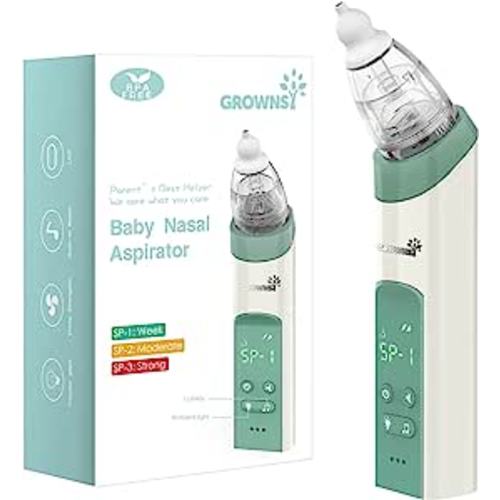 Amazon.com: GROWNSY Nasal Aspirator for Baby, Baby Nose Sucker, Automatic Nose Cleaner with 3 Silicone Tips, Adjustable Suction Level, Music and Light Soothing Function（Green&Beige） : Baby