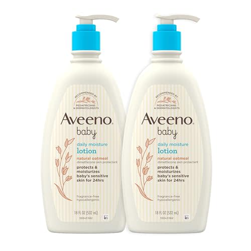 AVEENO BABY Daily Moisture Body Lotion for Delicate Skin, Natural Colloidal Oatmeal & Dimethicone, Hypoallergenic Moisturizing Lotion, Fragrance- & Paraben-Free, Twin Pack, 2 x 18 fl. oz