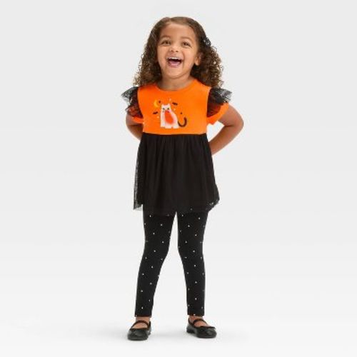 Toddler Girls' Halloween Short Sleeve Cat Set - Cat & Jack™ Orange