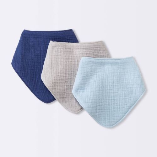 Baby 3pk Muslin Bandana Bib - Cloud Island™ Blue: Cotton Snap Closure, 0-12 Months, 8.75" x 8.75"