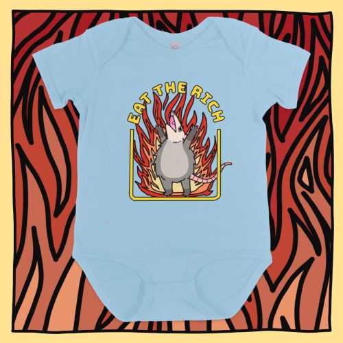 Eat the Rich Opossum Baby Boy Onesie / Cute Funny Anti Capitalist Possum Communist Socialist Far Left Rebel Child Shirt Political Economist