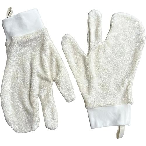 Baby Organic Bamboo Bath Mitt & Shower Wash Gloves Pair - Newborns, Babies, Toddlers, Kids, Sensitive Skin Adults - Washcloth Mitt, Washcloths Alternative, Easy & Convenient Washing (Cloud White)