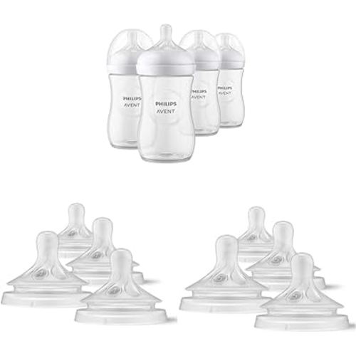 Philips AVENT Natural Baby Bottles with Natural Response Nipples, Clear, 4pk (9oz) + 4pk (Flow 4) + 4pk (Flow 5)