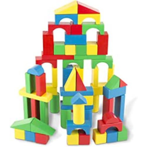 Amazon.com: Melissa & Doug Wooden Building Set - 100 Blocks in 4 Colors and 9 Shapes : Melissa & Doug: Toys & Games