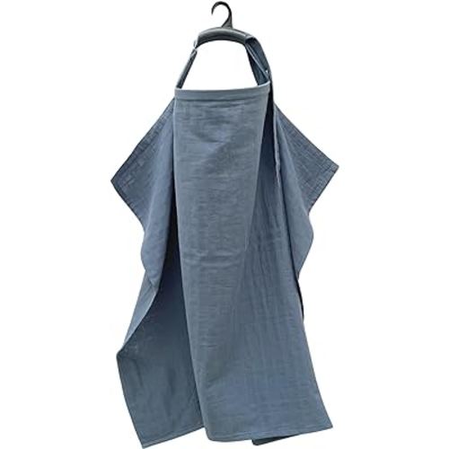 100% Organic Cotton Muslin Nursing Cover for Baby Breastfeeding, Breathable 100% Cotton Breastfeeding Cover with Rigid Hoop for Mother Nursing Apron, Multi-use Carseat Canopy (Blue Mirage)