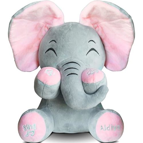 Aidiya Elephant Stuffed Animals Baby Gifts Peluches Ear Interactive Elephant Talking Singing Plush Toys for Girls Boys Gift Adjustable Volume 11.8" Set (Pink)
