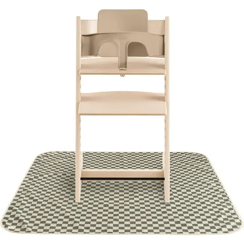mushie Baby Splat Mat 42.5x42.5 Inch (Olive Check) | Water Resistant for Under High Chair and Infant Play