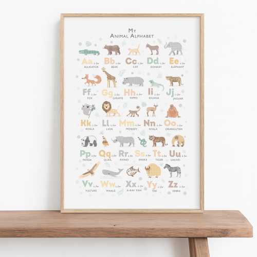 Safari Animal Alphabet Print — Neutral Jungle Wall Art for Baby & Kids Rooms