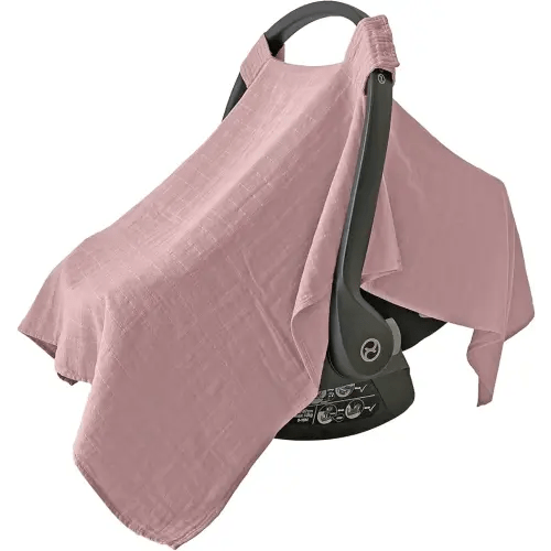 100% Organic Muslin Baby Car Seat Cover Muslin Carseat Canopy Baby Car Seat Covers for Girls (Pale Mauve)
