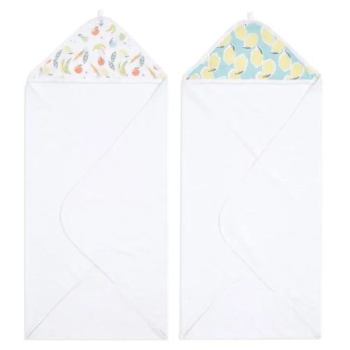 aden + anais Essentials Hooded Baby Bath Towel, Super Soft 100% Cotton, 2 Pack, Farm to Table