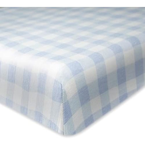 HonestBaby Fitted Crib Sheets Fits Standard Mattress Bassinet, Mini Prints 100% Organic Cotton Baby Boys, Girls, Unisex, Blue Painted Buffalo Check, One Size