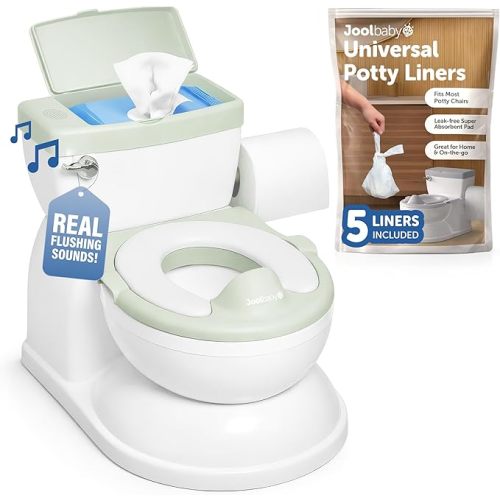 Jool Baby Real Feel 2-in-1 Potty with Wipes Storage, Flushing Sounds & Disposable Liners - Realistic Toilet - Easy to Clean & Assemble (Sage)