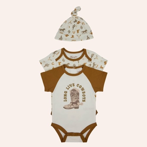 Wrangler Infant Boys' White & Brown Boot Graphic Embroidered Bodysuit Set | Cavender's