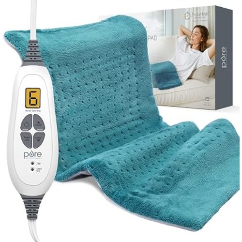 Pure Enrichment® PureRelief XL Heating Pad - 12" x 24" Electric Heating Pad for Back Pain & Cramps, 6 Heat Settings, Soft Machine Wash Fabric, Auto-Off & Moist Heat (Blue)