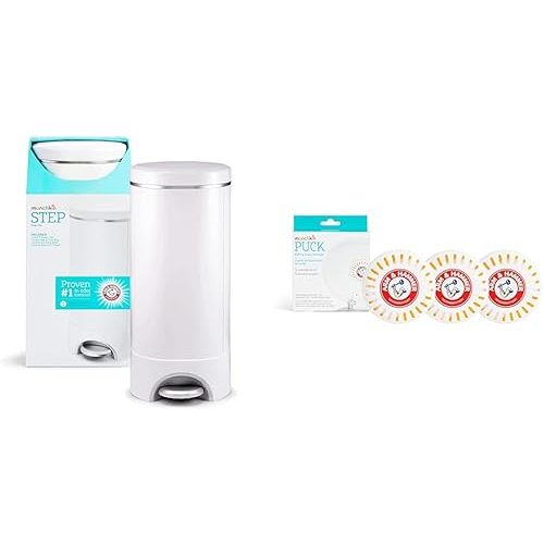 Munchkin® Step™ Diaper Pail Powered by Arm & Hammer, #1 in Odor Control, Award-Winning, Includes 1 Snap, Seal & Toss™ Bag, 1 Starter Refill Ring, and 4 Puck™ Baking Soda Cartridges