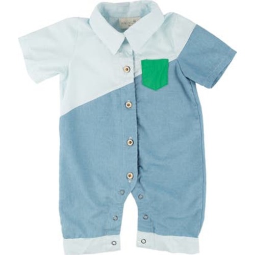 Thomas Short Sleeve Button-Up Romper, 3M