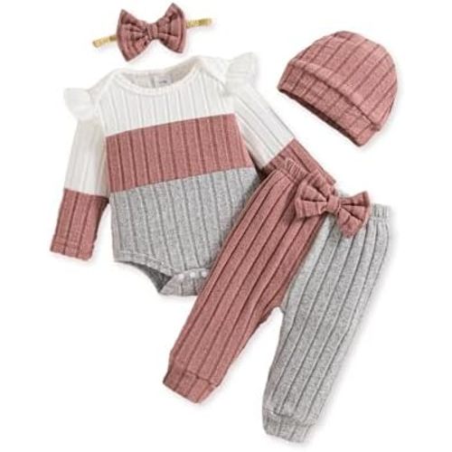 Mioglrie Newborn Baby Girl Clothes Infant Fall Outfits Color Block Pants Set Baby Clothes for Girls 0 3 6 9 12 18 Months