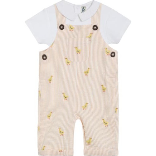 Cotton Bodysuit & Chick Embroidered Seersucker Overalls Set, 6-12M