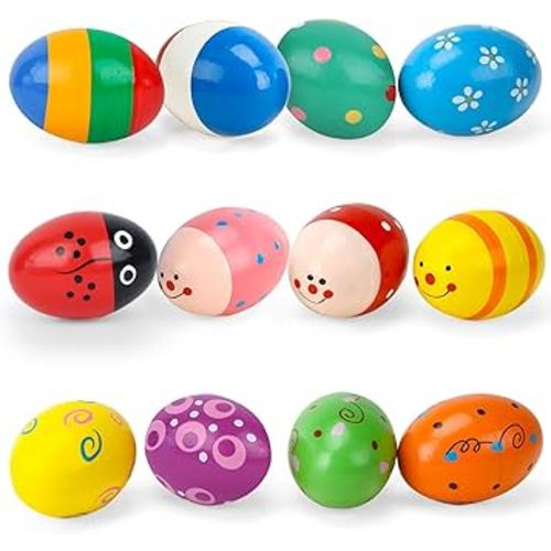 POPLAY 12PCS Wooden Percussion Musical Eggs Maracas Egg Shakers for Party Favors Classroom Prize Supplies Musical Instrument