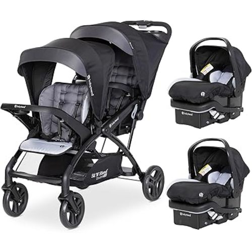 Baby Trend Double Stroller with 2 EZ-Lift Plus Infant Car Seats, Sit N' Stand, Stormy