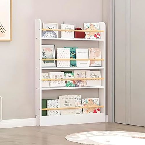 Book Shelf, Behind The Door Bookshelf, Wooden Kids Book Shelf 3/4/5/6 Tier, for Toys and Books, Space-Saving Wall Mount Narrow