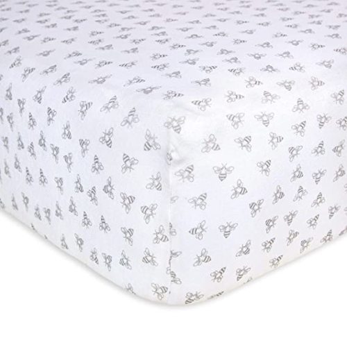 Burt's Bees Baby - Honeybee Print Fitted Crib Sheet, 100% Organic Crib Sheet for Standard Crib and Toddler Mattresses (Heather Grey) - Heather Grey Honeybee