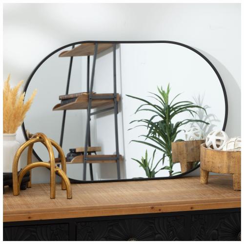 Black Modern Oval Metal Wall Mirror