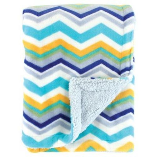 Hudson Baby Infant Boy Plush Blanket With Faux Shearling Back, Blue, One Size