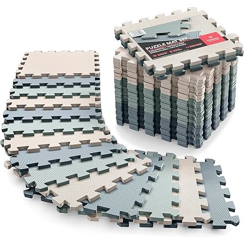 Gym Flooring Set - Interlocking EVA Soft Foam Floor Mat, 18 Pieces Puzzle Rubber Tiles Protective Ground Surface Protection, Play Workout Exercise Mats Underlay Matting Sports Pool Home Fitness Garage