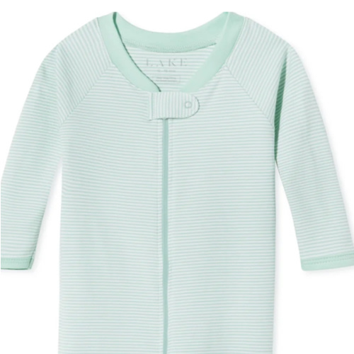 LAKE | Baby | Pima Cotton Pajamas | Parisian Green Stripe Baby Sleeper