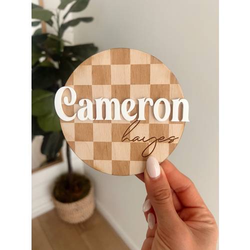 Baby Birth Announcement Sign Checkered Birth Sign Wood Name Sign for Photo Announcement