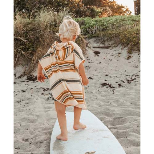 Little Surfer Dude Brown Stripe Hooded Terry Beach Towel
