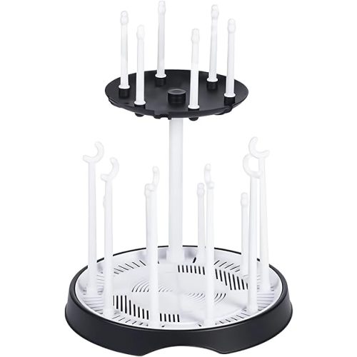 Baby Bottle Drying Rack,Double-Layer Bottle Drying Rack,Hold Up to 16 Baby Bottles,Suitable for Indoor,Kitchen,Living Room(Black and White)