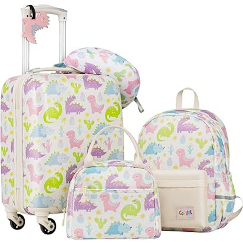 Coolife Kid’s Luggage Set 5 Piece Suitcase Set 16’’ Carry on Hardside Spinner Toddler Luggage Travel Rolling Luggage Girls Boys