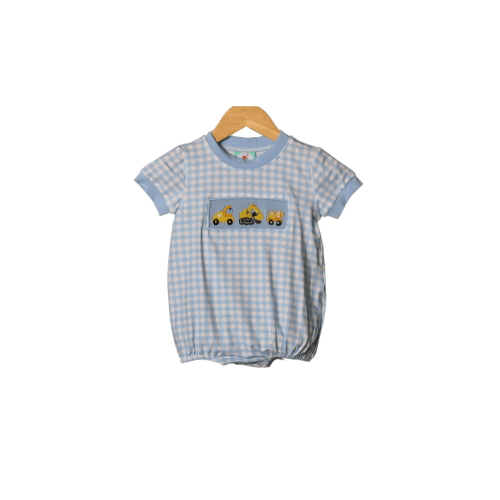 Smocked Construction Blue Gingham Knit Bubble