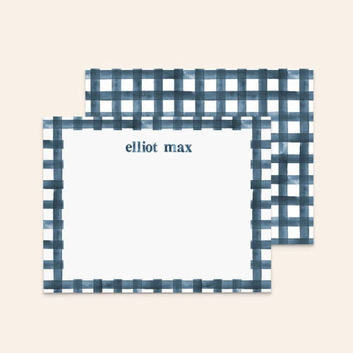 Watercolor Gingham (Navy) - Personalized Stationary/Cards