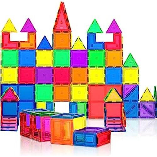 PLAYVIBE Magnetic Tiles 60 Pcs Magnetic Blocks – 3D Building Blocks Magnets for Kids – Magnet Tiles Building Toys Set – Magna t Blocks Magnetic Toys – Kids Magnetic Tiles