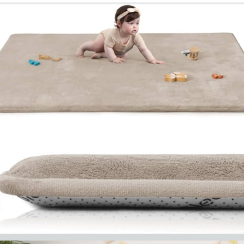 Baby Play Mat for Floor,1.3" Thick Elasti-Foam 50"×74" Playpen Mat for Tummy Time,Water Repellent Soft Coral Velvet for Toddler,Infant,Kids,Non-Slip Backing Safe for Crawling(Beige)