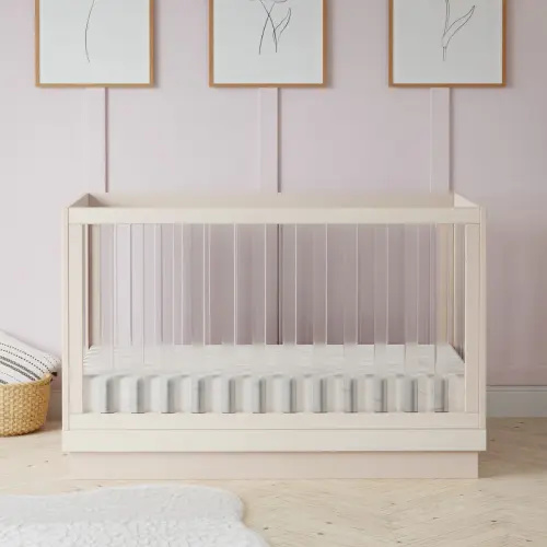 Babyletto | Harlow Acrylic 3-in-1 Convertible Crib with Toddler Bed Conversion Kit - Washed Natural/Acrylic