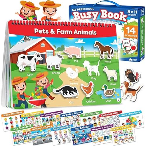 Montessori Preschool Busy Book for Toddlers Ages 3 and Up - Preassembled - Preschool Learning Activities Homeschool Montessori Toys - Back to School Gifts for 3 Year Old Boys 4 Year Old Girl Birthday