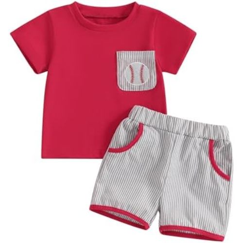 Toddler Baby Boy Baseball Outfit Short Sleeve T-shirt and Drawstring Shorts 2 Piece Baseball Clothing Sets