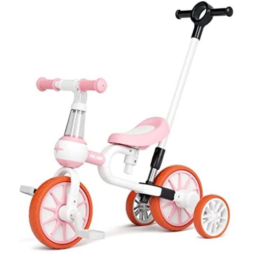 GLAF Toddler Tricycle for 1-3 Year Old with Push Handle 4 in 1 Kids Tricycle Trike 2 Years Old Girl Boy Toddler Bike 1-3 Years Old Tricycle with Removable Pedal and Adjustable Seat Height