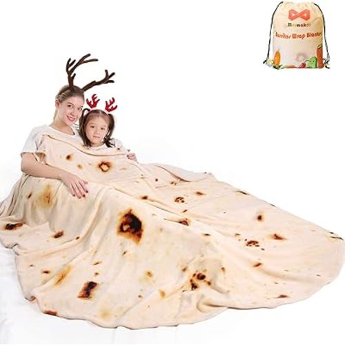 Mermaker Burrito Tortilla Taco Blanket 71 inches for Adult Kids, Realistic Tortilla Throw Blanket Funny Gifts for Women Men Teen Boy Girl, Soft Flannel Food Blanket for Christmas Birthday Gifts-Yellow