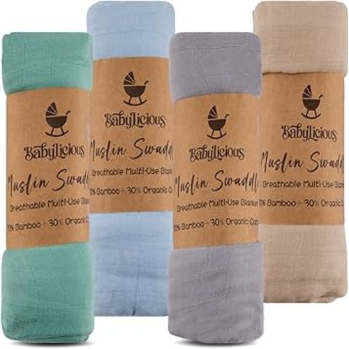 Muslin Swaddle Blankets - 4 Pack | Muslin Baby Blanket for Newborn Boy/Girl | Soft&Breathable Receiving Blankets | Newborn Swaddle Blanket (47" x 47")| Baby Essentials,Registry & Gift- Serene Pastels