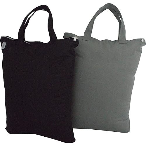 MOM & BAB Wet Bags for Baby Cloth Diapers, Swimsuits and Towels, Travel, Wet Dry Bag for Diaper Bag, Breast Pump Parts, Gym | Water & Odor Resistant (Black & Gray)