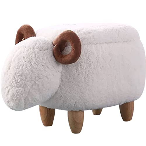 WAYUTO Animal Footstool Storage Upholstered Ottoman Bench Furry Sheep for Living Room Dorm Foot Rest Step Stool Padded Seat Wood Foot Heavy Duty Decorative