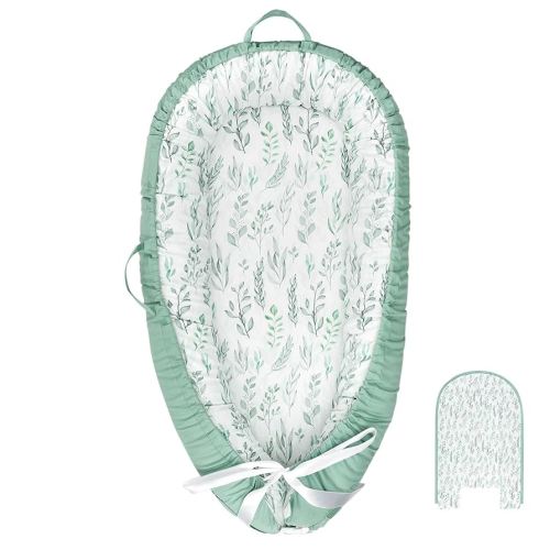 DILIMI Baby Lounger Cover, Cotton Baby Nest Replacement Cover for Girls Boys, Soft Breathable Reversible Newborn Lounger Cover, Green Leaf (Only Cover)