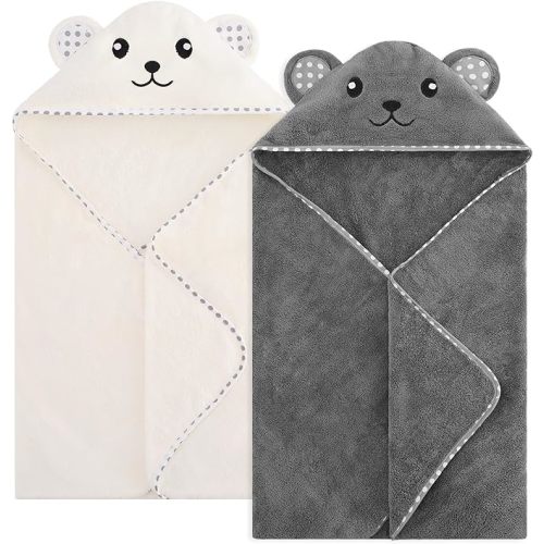 Baby Hooded Towel, 2 Pack Cotton Baby Towel Set, 31 X 31 Inch Super Soft Baby Bath Towel for Infants, Toddlers and Newborn (Panda) - Grey White Panda