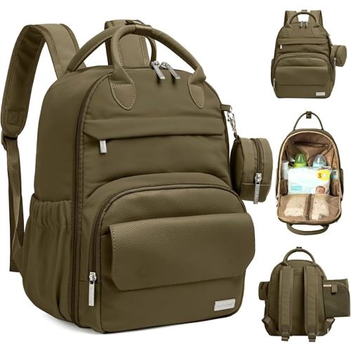 KeaBabies Diaper Bag Backpack - Multifunctional Travel Diaper Back Packs, Maternity Baby Changing Bags, Compact 18L Capacity, PU Leather, Waterproof, Unisex, Nappy Changing Pad (Trendy Black)