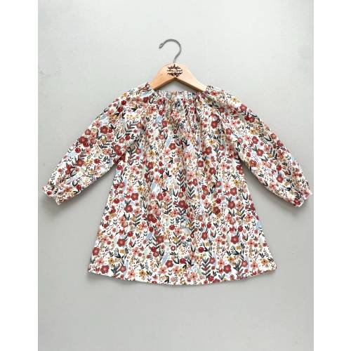 girls long sleeve cotton dress, spring floral baby dress, family pictures, baby cake smash, wildflower party, earth neutral tones